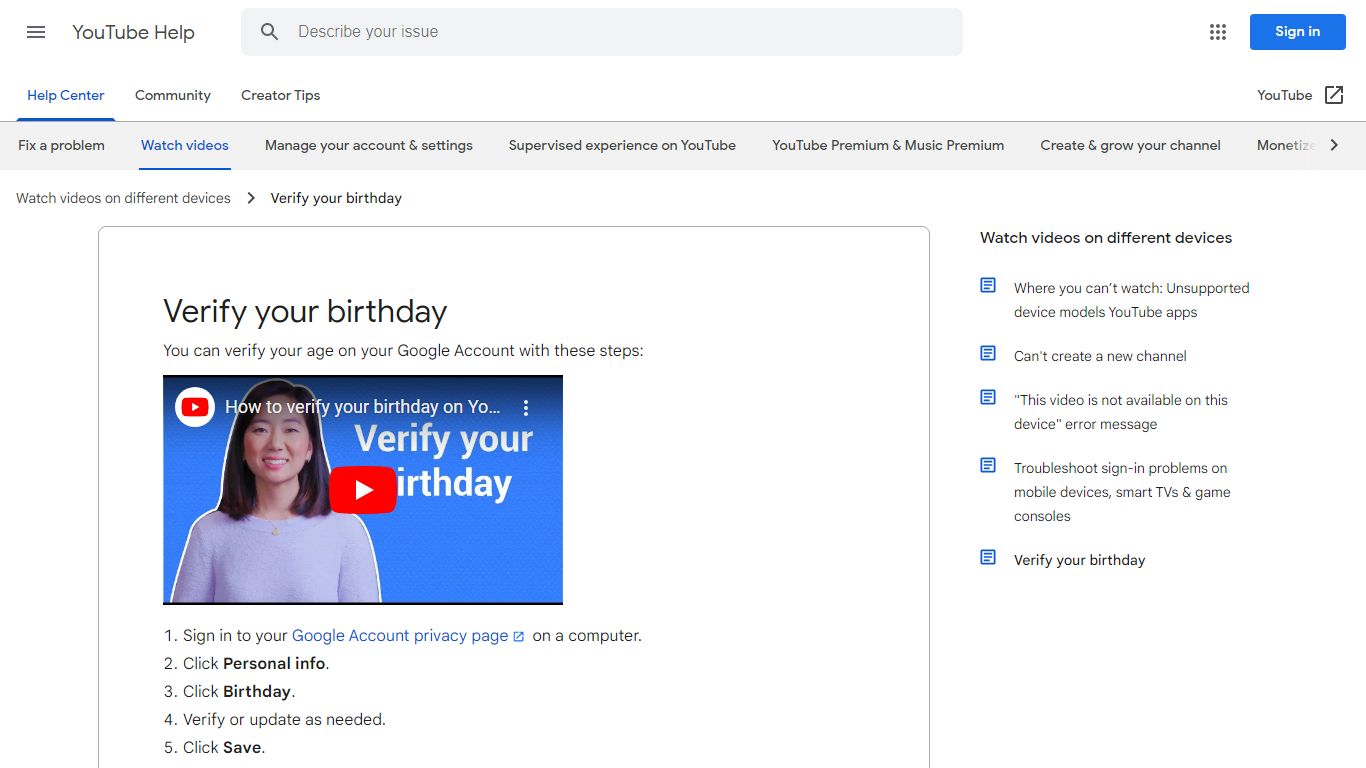 Verify your birthday - YouTube Help - Google